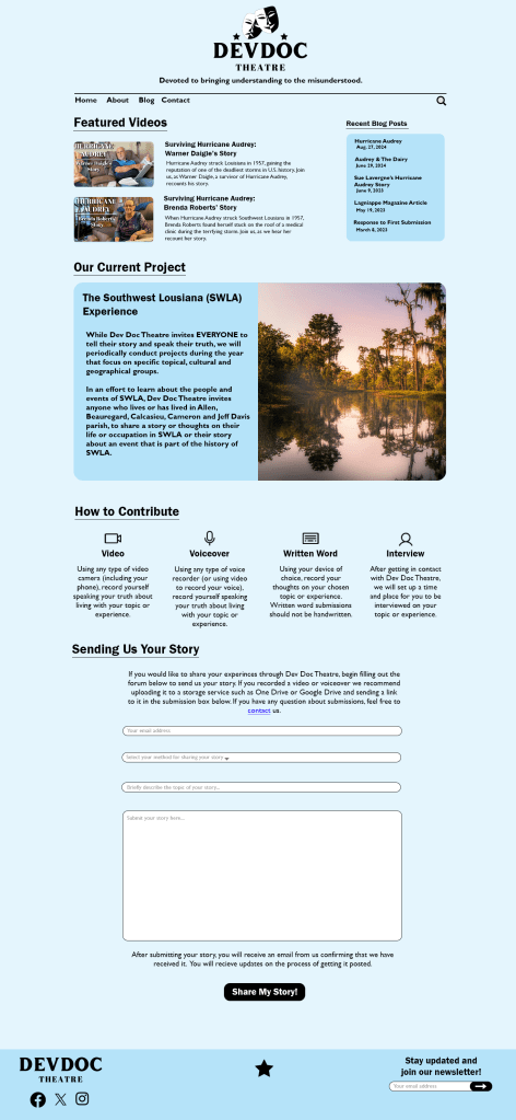 A site mock up for the Dev Doc Theatre Organization